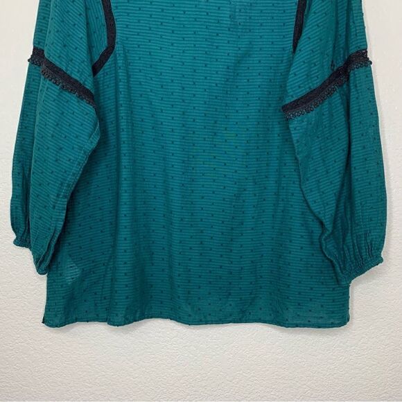 Zara Emerald Green Embroidered Eyelet Tassel Long Sleeves Peasant Top - Picture 10 of 13